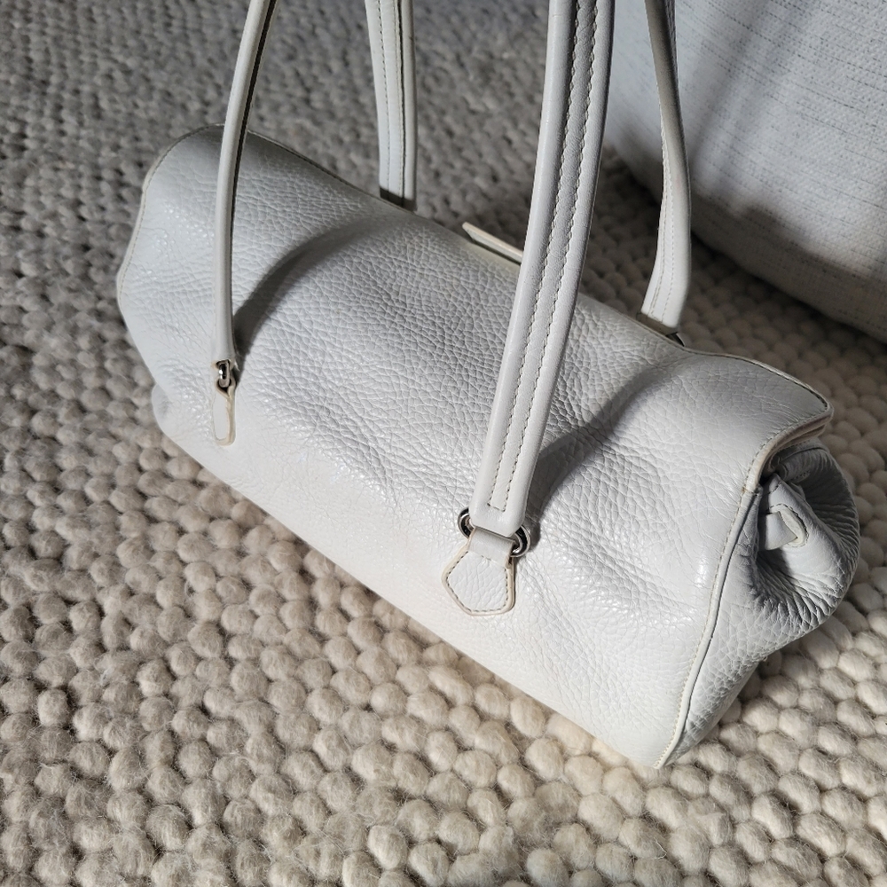 Authentic Prada Daino Bianco Leather Bag Baguette Shoulder Y2k 2000s Vintage - Picture 7 of 15